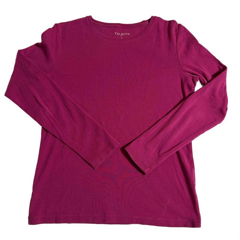 TALBOTS Dark Pink Long sleeve 100% Cotton Tee Women's Size Small.  Preppy